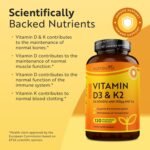 Nutravita Vitamin D3 3000iu & K2 100ug (MK7) – 120 Vitamin D3 K2 Vegetarian Capsules – Supports Normal Bones, Muscles, Teeth and Immune System – Cholecalciferol & Menaquinone-7 - Image 3