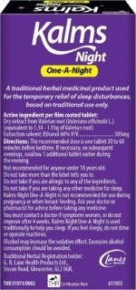 Kalms Night One-a-Night 21 Tablets - Traditional Herbal Medicinal product dose used for the temporary relief of sleep disturbances. - Image 3