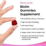 Beauty Hair Skin & Nails Gummies for Hair Growth & Skin Health Biotin 10,000µg- Vegan Chewable Beauty Vitamins Hair Vitamins for Women & Men - GMO Free, No Artificial Colours or Flavours, 60 Gummys - Image 3