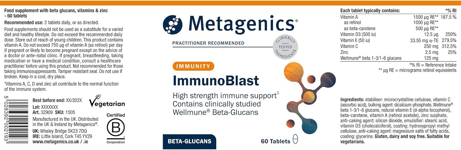 Metagenics ImmunoBlast - Immune Support Supplement - with Beta Glucans, Vitamins A, C, D, E & Zinc for Immune Support - 60 Tablets - Image 6