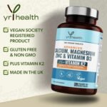 Calcium, Magnesium, Zinc and Vitamin D Plus Vitamin K2 MK-7 Tablets - Osteo Supplement - 180 Vegan Tablets not Capsules - Made in The UK by YrHealth - Image 3