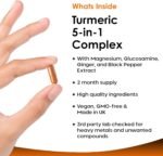 Turmeric 5-in-1 Complex - 5000mg Turmeric Capsules High Strength Enriched with Magnesium & Glucosamine Sulphate - Added Ginger Capsules + Black Pepper, 95% Curcumin Supplement - Vegan Supplement - Image 3