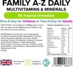 Lindens - Family A-Z Daily Multivitamins and Minerals - 90 Chewables for Adults and Children - UK Made - Tropical Flavour - Healthy Growth, Development & Immune System - Letterbox Friendly, Vegan - Image 3