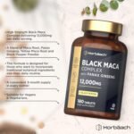 Black Maca Root 12,000mg (High Strength) | Complex with Black Maca, Panax Ginseng, Yellow Maca & Black Pepper | 180 Vegan Tablets | by Horbaach - Image 3