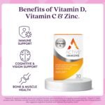 Active Immune Supplement, Vitamin D3, C & Zinc, Vegan, Multivitamin with Zinc 30 Capsules, 1 Month Supply - Image 4