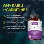 L-Carnitine 3000-180 High-Strength Capsules - L-Carnitine Tartrate 3000mg per Daily Dose - Energy & Metabolism Support - Vegan, Natural & Laboratory Tested - Raibu - Image 3