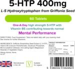 Lindens - 5 HTP 400mg, 60 Tablets - 1-A-Day, UK Made - 50mg Griffonia Simplicifolia Seed Extract 8:1, with Vitamin B5 - Mental Performance - Letterbox Friendly, Vegan - Image 3