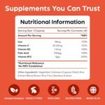 Premium Iron Complex - High Strength Iron (18mg) with Vitamin C, B12, B9 Folate & Zinc - Gentle Formula for Superior Absorption - Energy & Blood Formation Support - 60 Capsules - Image 5