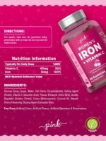 Iron Gummies for Women | 100% NRV Supplement with Vitamin C | High Strength 14mg Iron | Natural Cherry Flavour | Vegan 60 Gummies | PINK - Image 4