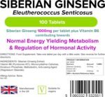 Lindens - Siberian Ginseng 1000mg - 100 Tablets - UK Made - High Potent Extract, for Normal Energy Yielding Metabolism & Regulation of Hormonal Activity - Letterbox Friendly, Vegan - Image 3