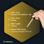 Vitamin D3 + K2 Drops high-dose & Vegetarian, 50ml (1700 Drops), 1000 IU Vitamin D3 + K2, More Than 99.7% All-Trans MK-7, no Unnecessary additives, high bioavailability - Image 3