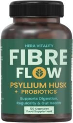 Psyllium Husk Fibre Flow Supplement with Probiotics | 120 Vegan Capsules | Daily Gut, Digestive & Heart Health Support | Natural Stool Fibre Boost HERA Vitality - Image 3