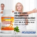 Magnesium Supplement MGSPORT with Zinc,Vitamins B6, B9, D, E - Immune Support, Muscle Recovery, EZ on Stomach - 120 Capsules - Image 4