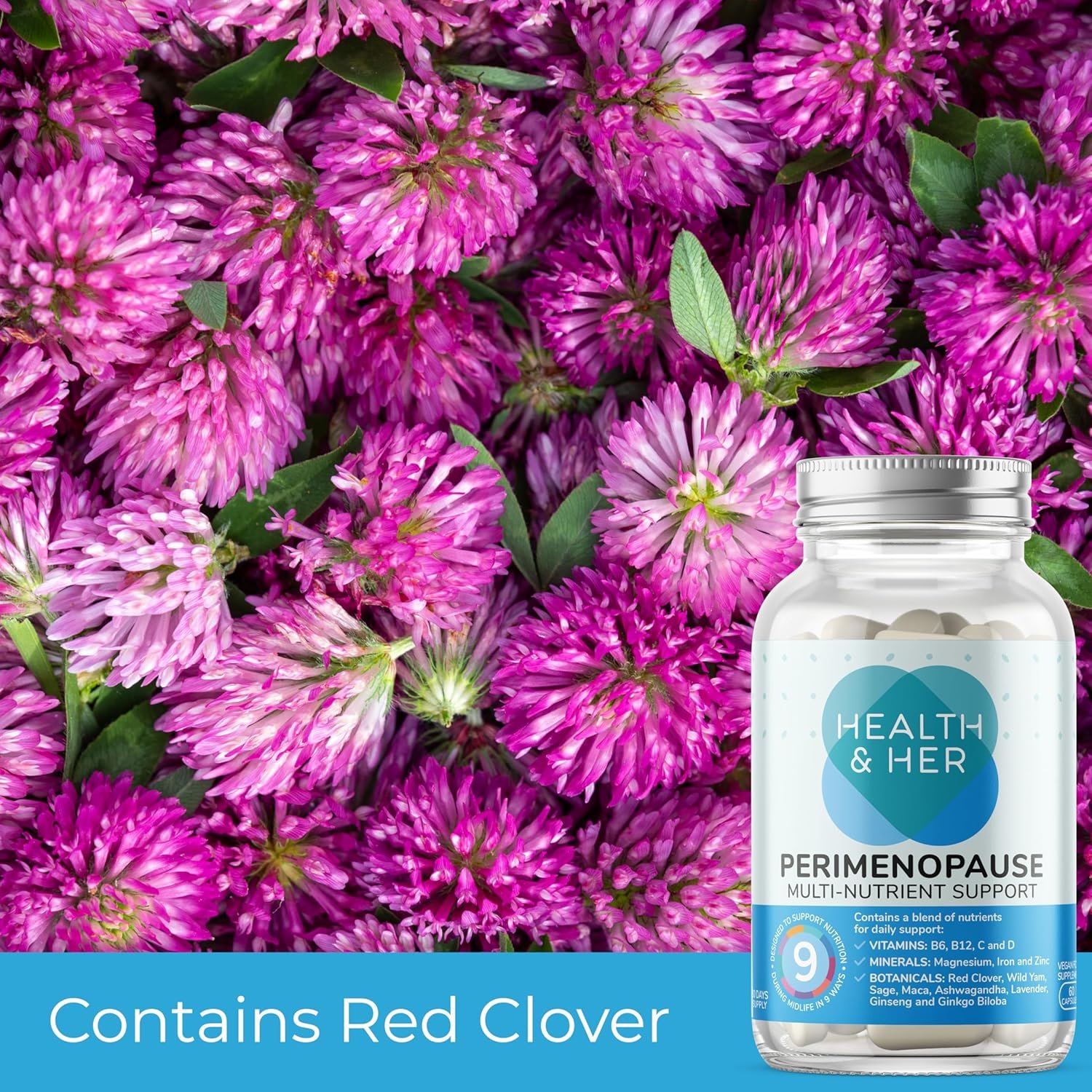 Health & Her Perimenopause Supplements for Women - Wellbeing Support for The Early Stage of Menopause - 2 Month Supply, 120 Capsules - Vegan & Gluten Free - Image 4