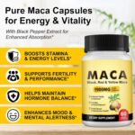 Maca Root Capsules for Women 1900mg, Red, Black & Yellow Maca with Black Pepper, Vegan, Support Energy, Hormone Balance, Menstrual, 60 Capsules - Image 3