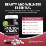 Hair Skin and Nails Vitamins, Beauty Supplements with Biotin & Selenium Plus Vitamin C, A & E, High-Strength Vegan Supplements for Women/Men, 180 Biotin Tablets - Image 3