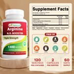 Best Naturals L-Arginine NO Booster Triple Strength 1300 mg Serving 120 Veg Capsules - Image 3