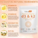 Vitamin D3 K2 Premium Vitamin D3 K2-120 Count D3 and K2 Vitamin with Coconut Oil -2 in 1 Vitamins D & K Complex | Supports Calcium Absorption,Immune & Heart Health – Easy to Swallow Mullein|Drop - Image 3