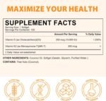 Premium Vitamin D3 & Vitamin K2 (MK-7) 120 Virgin Coconut Oil Softgels, 2 in 1 Vitamin D3 K2 Supplement Support Immune, Bones & Muscle Health, Easy to Swallow and Absorb | Gluten Free - Image 3