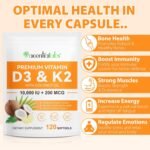 Premium Vitamin D3 & Vitamin K2 (MK-7) 120 Virgin Coconut Oil Softgels, 2 in 1 Vitamin D3 K2 Supplement Support Immune, Bones & Muscle Health, Easy to Swallow and Absorb | Gluten Free - Image 4