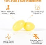 Premium Vitamin D3 & Vitamin K2 (MK-7) 120 Virgin Coconut Oil Softgels, 2 in 1 Vitamin D3 K2 Supplement Support Immune, Bones & Muscle Health, Easy to Swallow and Absorb | Gluten Free - Image 6