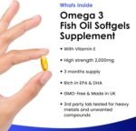 Omega 3 2000mg Capsules - High Dose Fish Oil - Enriched with Vitamin E - Two A Day Pure Fish Oil Gel Capsules - Helps Maintain Healthy Eyes, Brain Function, & Skin - GMO-Free, GMP, & UK Made - Image 3