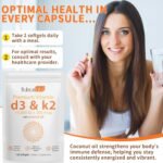 120 Count Vitamin D3& Vitamin K2, Vitamin D3 K2 Softgel (MK-7), Vegan Vitamin D3 K2 Supplement, Free of GMO, Gluten, Soy (B) - Image 4