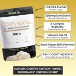 Lions Mane Capsules 3200mg (90 Servings) 7 in 1 Complex for Brain & Immune with Lion's Mane Mushroom Extract, B Complex B1, B5, B12, Vitamin C, D3 & 95% Piperine – 1 Capsule a Day Vegan High Strength - Image 3
