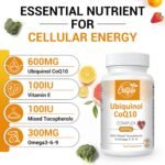 Ubiquinol CoQ10 600mg Softgels - Active Form of CoQ10 Plus Vitamin E & Omega 3 6 9 - Advanced Antioxidant Coenzyme Q10 Supplement for Heart & Brain (60 Count, (Pack of 1)) - Image 3