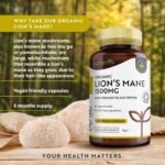 Organic Lions Mane Mushroom 1500mg - 120 High Strength Vegan Capsules (Not Powder) - Lions Mane Supplement with Organic Black Pepper - Made in The UK by Nutravita - Image 3