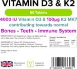 Lindens Vitamin D3 4000IU & MK7 K2 | 90 Tablets | UK Made | Immune Health, Bones, Teeth, Muscle, Blood Calcium Absorption | High Strength Vitamin D & K2 Supplement | 3 Months Supply | Vegetarian - Image 3