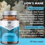 Organic Lion's Mane Capsules - Deep Focus - 60,000mg - Lions Mane Supplement for Memory and Focus Support - Vegan and Made in The UK - Natural Colours and Flavours - 60 - Image 6