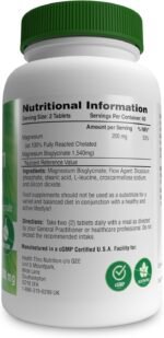 Magnesium Glycinate 200mg from 1,540mg Fully Reacted Chelated Magnesium Bisglycinate | High Absorption | Relaxation & Nerve Function Supplement | Non-GMO 120 Coated Tablets | by Health Thru Nutrition - Image 3