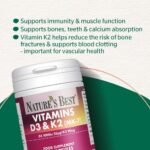 Nature's Best Bone & Immune Boost - High Strength Vitamin D3 1000iu & K2 90µg - Optimal Support for Bones, Teeth, and Immune Function - UK Made - 60 Capsules (2 Months' Supply) - Image 3