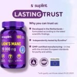 Lions Mane Mushroom Capsules 10 000mg – Highly Concentrated Extract Hericium Erinaceus 10:1 – Lab-Tested with Certificate Lions Mane Supplement – 180 Vegan Capsules - Image 3