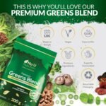 Premium Greens Powder | 300g - 32 Active Ingredients - 60 Servings - Ashwagandha KSM-66®, Matcha, Digestive Enzymes, Probiotics and Electrolytes - Unflavoured, Unsweetened, Vegan - Nu U Nutrition - Image 5