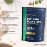 Psyllium Husk Capsules 5000mg with Acidophilus | Natural Soluble Fibre Supplement with ProBio | Plantago Ovata Seed Husk Extract | 120 Vegan Capsules | by Horbaach - Image 3