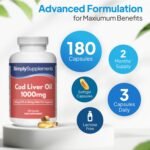 Pure Cod Liver Oil 1000mg | Supports Heart, Brain, Vision & Immune Health | Rich in Omega 3 Fatty Acids | 240mg of EPA and 270mg of DHA per Serving | 180 Capsules = 2 Months' Supply | Made in The UK - Image 4