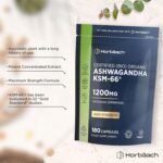 Organic Ashwagandha KSM-66® 1200mg with 5% Withanolides | Pure Ashwagandha Root Powder | High Strength | 180 Vegan Capsules (Not Tablets) | Supplement for Men & Women | by Horbaach - Image 3