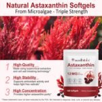 Natural Astaxanthin 12mg - 120 Softgels - 4 Months Supply - Vegan Astaxanthin Supplements - Sourced from Haematococcus Pluvialis Microalgae - Non-GMO & Vagen - for Both Men & Women - Image 4