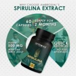 Ambrosial Spirulina Capsules 500mg - Highly Dosed Tablets, Vegan, No Additives, Protein Powder, Greens Powder, Spirulina and Chlorella, Immune System Booster, 60 Capsules - Image 3