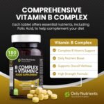B Complex + Vitamin C Tablets Supplement, Comprehensive Vitamin B Complex, High-Strength Energy, Nervous & Immune System Support with Biotin, 180 Multivitamin Tablets for Women/Men - Image 3