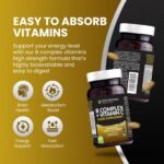 B Complex + Vitamin C Tablets Supplement, Comprehensive Vitamin B Complex, High-Strength Energy, Nervous & Immune System Support with Biotin, 180 Multivitamin Tablets for Women/Men - Image 4