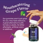 Iron Gummies Supplement with Vitamin C, A, Vitamins B Complex, Folate, Multivitamins for Women, Kids & Adults - Supports Energy, No After Taste, Vegan Supplements - Grape Flavor (60 Ct) - Image 4