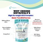 NutriVolv Vitamin B12 1000mcg – 365 Tablets | Dual Active B12 Complex | Methylcobalamin & Adenosylcobalamin | High Strength Vegan Supplement | 1 Year Supply | Energy, Nerve & Immune Support | UK Made - Image 3
