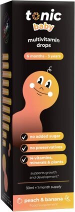 Tonic Health Baby Multivitamin Drops - 14 Baby Vitamins A, C, D, Minerals, and Plants - No Sugar/Preservatives - Kids Vitamins 6 to 36 mos for Growth and Development, Peach and Banana 30ml (Pack of 1) - Image 6