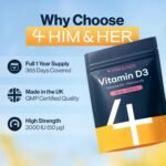 4 HIM & HER Vitamin D3 2000 IU Vitamin D Tablets - 365 Vegetarian Tablets (1 Year Supply) - Immune & Bone Support - UK Made - Image 3