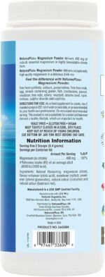 NaturesPlus Magnesium Powder Orange Flavour - 400mg Natural Magnesium Citrate Supplement, Easy to Mix - Energy and Relaxation for Mind and Body - Vegan, Gluten Free - 60 Servings - Image 3