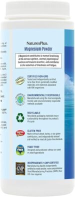 NaturesPlus Magnesium Powder Orange Flavour - 400mg Natural Magnesium Citrate Supplement, Easy to Mix - Energy and Relaxation for Mind and Body - Vegan, Gluten Free - 60 Servings - Image 6