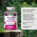 Hair, Skin, Nails Gummies | 5000µg Biotin, Vitamin C, E, Zinc, Iodine & More | Beauty Vitamins | for Women & Men | 60 Raspberry Gummies | Vegan | Nature's Truth - Image 3